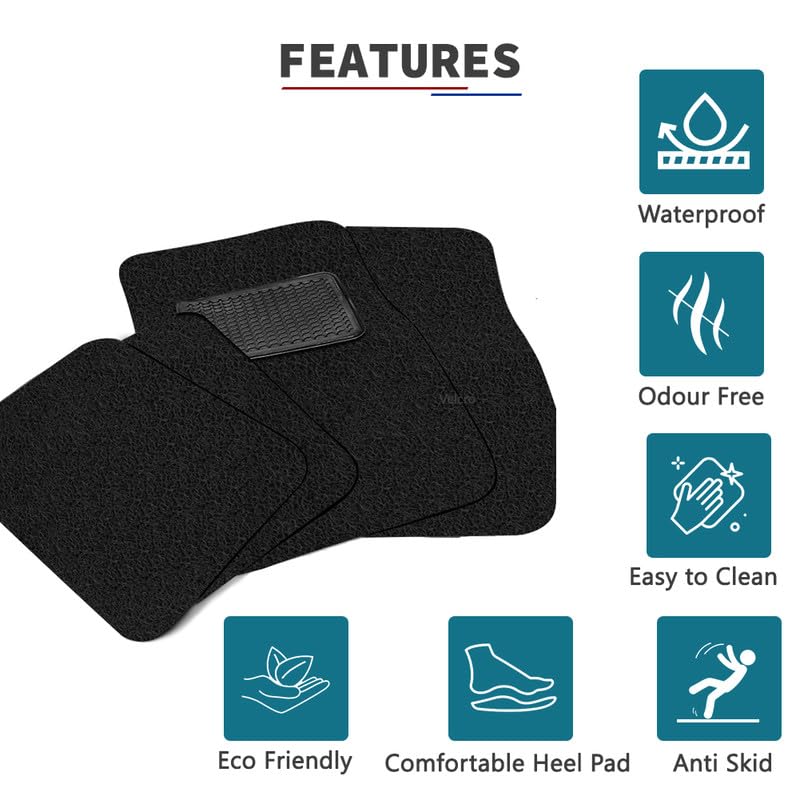 Image of 5 Pcs Universal Fit Foot Mat for All Cars, Anti-Skid Grass /Noodle Mats, Premium Vinyl Rubber Curly Car Mats, Comfortable Heal Pad, Dust & Liquid Trapping, Stylish Car Accessories (Black)