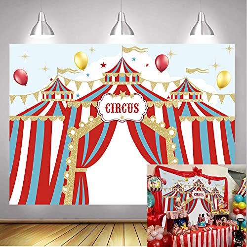 Toile de fond de carnaval - Rideau rouge cirque - Ballons colorés - Pour fête prénatale ou anniversaire d'enfants