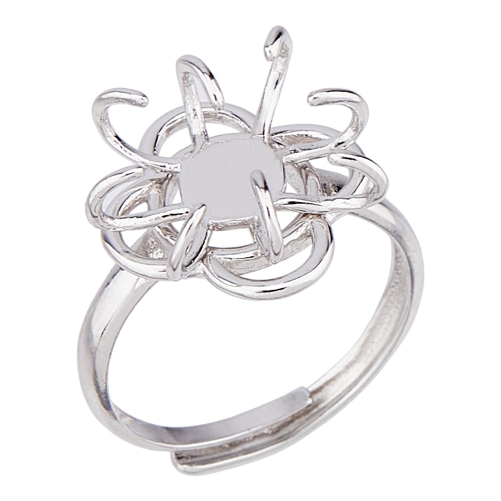 1 Stück 925 verstellbare Ringfassungen Aus Sterlingsilber Platin Krallenringrohlinge 17mm Krallenringkomponenten Für Unregelmäßige Cabochons Für Ohrringe Schmuckherstellung DIY Handwerk