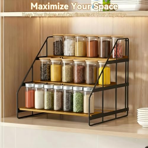 Image of counter top Spice Rack Organizer 3 Step Rack, Spice Seasoning Rack Shelf Holder Organizer Storage for Kitchen Cabinet Pantry (Modern) (kitchen counter)