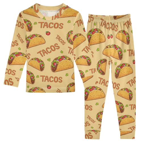 Pajama Sets Long Sleeve Yummy Tacos Cartoon Soft Comfy Sleepwear 2 Piece PJS 3-8T
