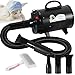 Mxmoonant 2400W 3.2HP Secador de Pelo Mascotas Secador de Pelo Stepless Velocidad Temperatura Ajustable Alta Velocidad Perro Gato Soplador de Pelo Profesional Pet Grooming Ventilador (Negro)