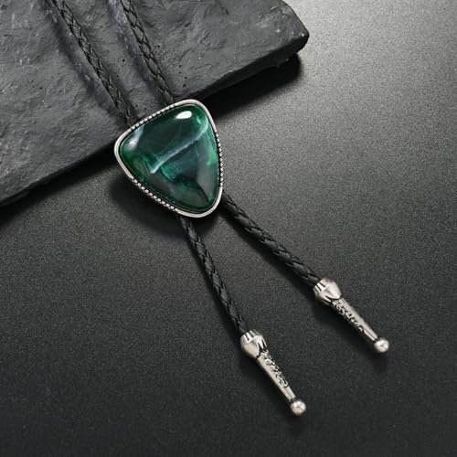 Image of Bolo Tie for Men Women Cowboy Turquoise Celtic Natural Tiger Eye Stone Longhorn Bull Western Leather Bolo Necktie