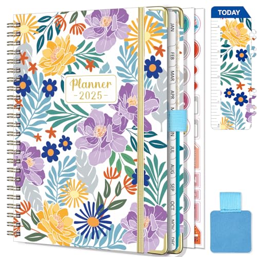 Gumiho Agenda Semainier 2025 Spirale - A5 Planner (Janvier-décembre 2025)-Agenda Scolaire Avec boucle de stylo,Règle Signet &amp; Autocollants de plan (Violet)