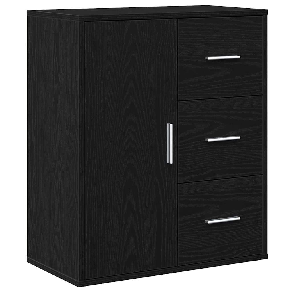 Credenza nera effetto rovere, 60 x 31 x 70 cm, comò con anta