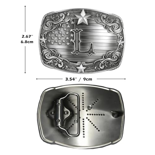 Image of Western Belt Buckle for Men Vintage Cowboy Rodeo Texas Initial Letter ABCDJMR to Z Belt Buckles
