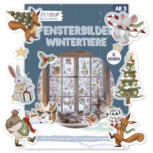 Papierdrachen Fensteraufkleber Wintertiere - 6 Stickerbögen mit...