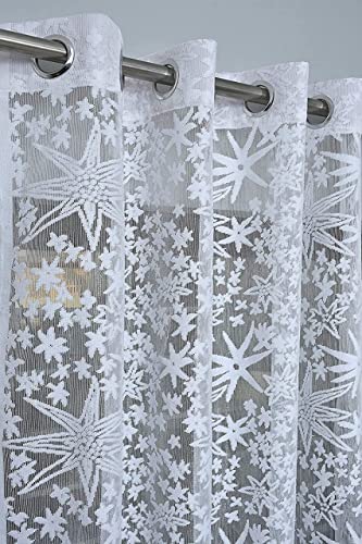 Image of Aroma Brand Tissue Transparent Fancy Sheer Polyester Curtains for Door- Pack of 1 (Long Door - 9 Feet, White - Star)