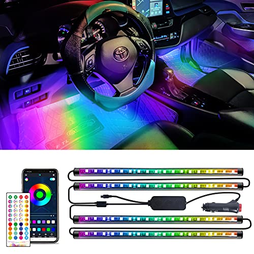 ALANTOP Interior Car Lights, RGBIC Car Led Strip Lights Interior with Bluetooth APP and Remote, 2 Lines Waterproof Design, 213 Mode Effects,Music Sync Car led Lights with Car Charger,DC 12V,Christmas