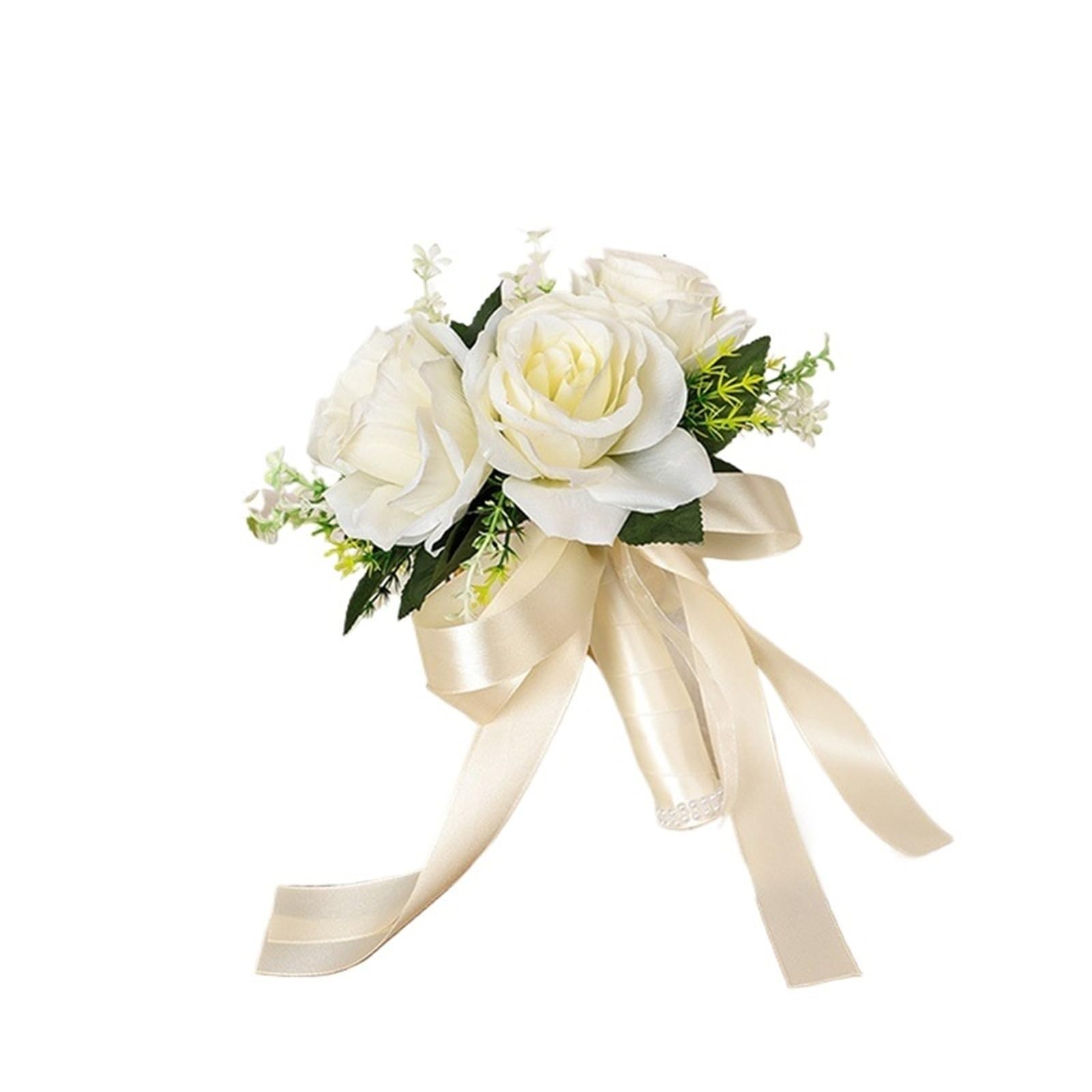 WENYOG Wedding Bouquet Bridal Flower Bouquet Artificial Silk Rose Peony Flower Wedding Bouquet Orchid Bouquets(White)