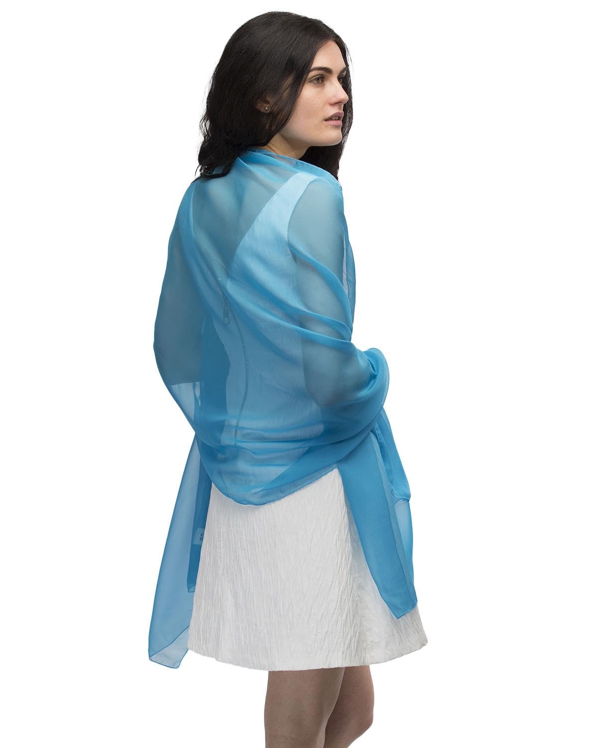 Basic Sense Women's Turquoise Large Plain Chiffon Shawl Scarf - Vibrant Sheer Accessory For Weddings And Evening Party,