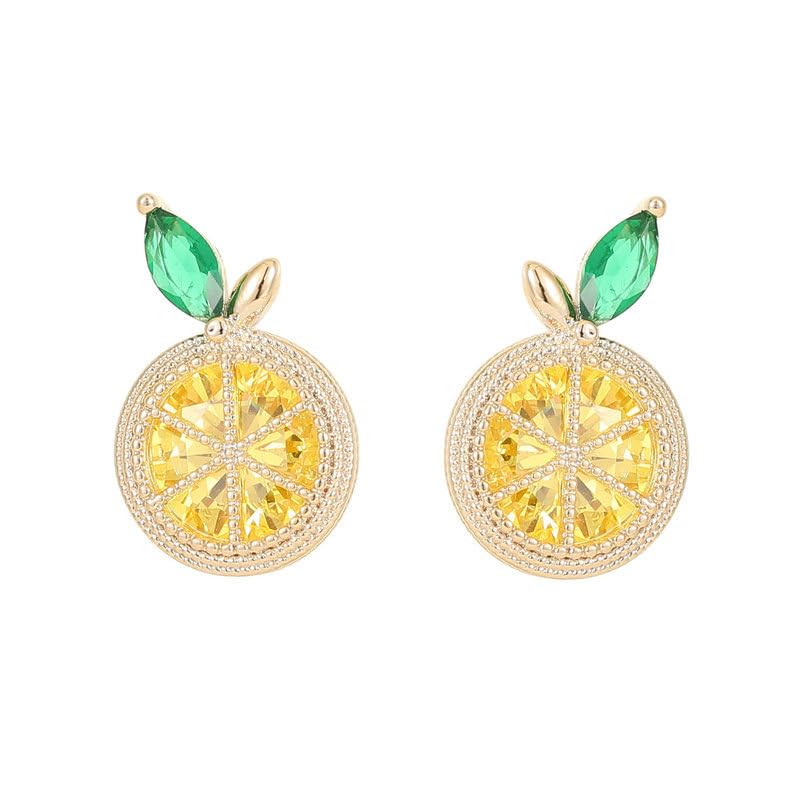 ZMANYIJEWLemon Water Diamond Earrings Cubic Zirconia Lemon Stud Earrings Exquisite and Sparkling Lemons Jewelry for Women (A)