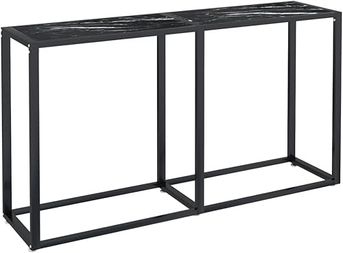 Miniatura 28 de vidaXL Mesa consola rectangular de vidrio templado en negro, para sala de estar, mesa auxiliar de acero con recubrimiento en polvo, mesa para Negro