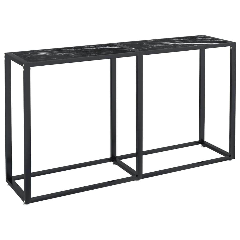 Stolik konsolowy o wyglądzie czarnego marmuru, 140 x 35 x 75,5 cm, ze szkła hartowanego, do salonu, korytarza, sypialni, stabilnego stolika nocnego ze stalową ramą