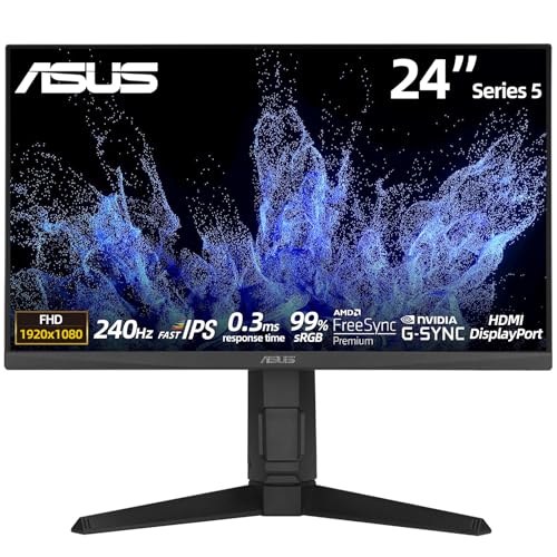 Image of ASUS TUF 24 inch Gaming Monitor,1080P IPS Panel, 240Hz, 0.3ms, 99% sRGB, FreeSync Premium & G-SYNC Compatible, ELMB SYNC, Gaming AI, DisplayPort, HDMI, Eye Care, Height|Tilt|Swivel|Pivot, Adjustable Stand
