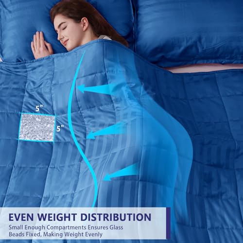 Image of Weighted Blanket for Adults (10 lbs, 48 inch x 72 inch, Midnight blue Stripes) Heavy Blanket for Sleeping Perfect for 90-110 lbs, Twin Size Breathable Blanket with Premium Glass Bead, Machine Washable