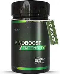 Termogênico Cafeína em Capsúla MINDBOOST INTENSITY BLACK EDITION 60 Cápsulas LARANJA MORO CAFEÍNA PICOLINATO DE CROMO L-CARNITINA TRIPTOFANO VITAMINAS B2 E B6
