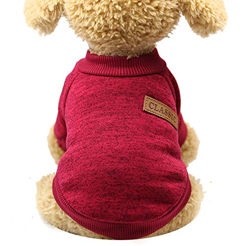 Pet Dog Sweater Warm Dog Pajamas Soft Cat Sweater Puppy Clothes Small Dogs Sweater Winter Doggie Sweatshirt (Red 2, S)