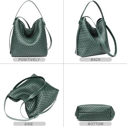 Image of Large Woven Tote Bag Vegan Leather Shoulder Bag for Women Fashion Travel Shopper Bag Top Handle Handbag and Purse