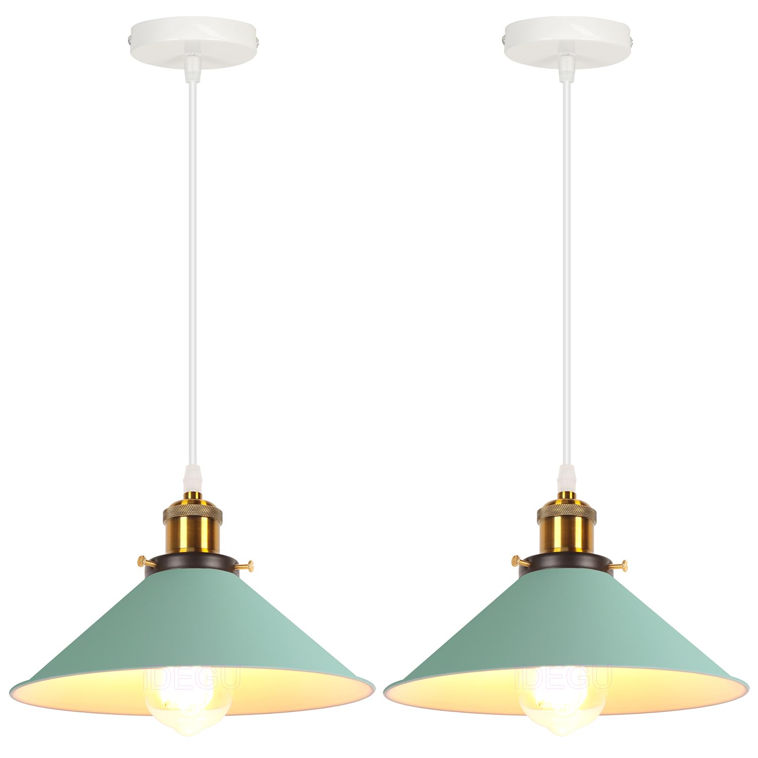 iDEGU 2 Pezzi Lampade a Sospensione Retrò 26cm Lampada da Soffitto Vintage in Metallo E27 Lampadario a Sospensione Moderno Stile Scandinavo Plafoniera per Cucina Soggiorno Caffè Cameretta (Verde)