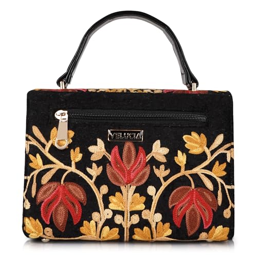 Image of Floral Embroidered Crossbody Sling Bag with Top Handle, Vintage Style Canvas for Women