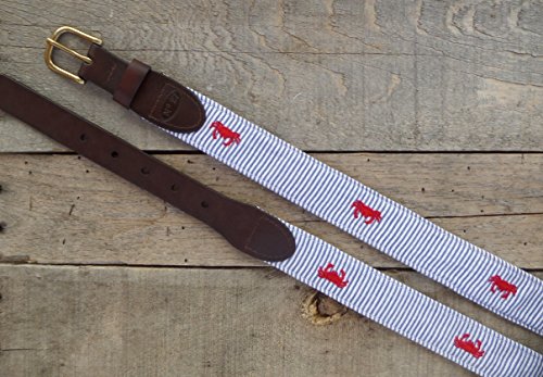 Men's Red Crab on Blue Seersucker, Leather Tab and Buckle2