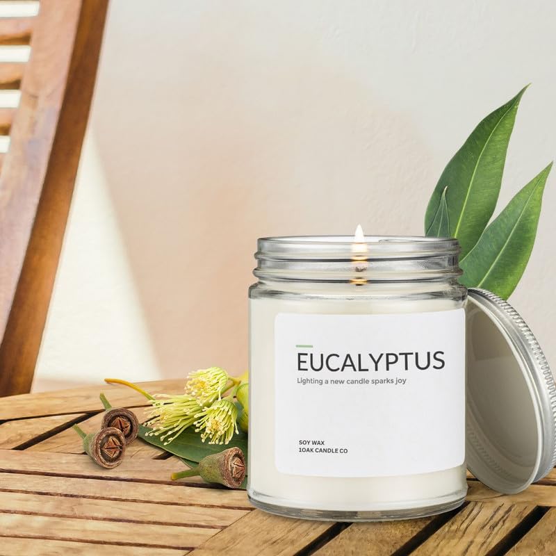 1OAK Świece zapachowe z wosku sojowego (eukaliptus) – świece sojowe do domu – długie palenie premium – ręcznie nalewane (200 ml)