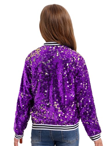 Sequin Jacket Girls Sparkle Long Sleeve Bomber Jacket Zip Up Coat Outwear with Ribbed Cuffs2