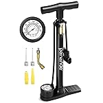 Bike Pump with Gauge - Floor Bike Pumps for Road & Mountain Bikes, Presta & Schrader Valve, 160 PSI, 2-Inch Dial, Includes Needle & Ball Adapters, Foldable Footrest, Angle Adapter