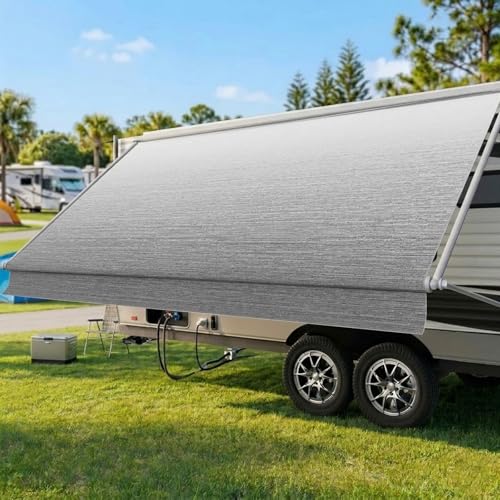 Luvioro RV Awning Fabric Replacement 16(152 Fabric) 19.5oz Heavy-Duty Camper Awning Replacement Heat-Sealed Vinyl UV-Resistant & Weatherproof for RV Awnings Trailer AwningsFade Gray