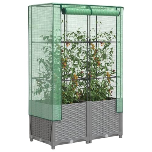 ShGaxin Hochbeet mit Gewächshaus-Aufsatz Rattan-Optik 80x40x138 cm,...