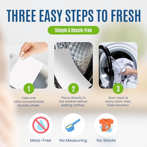 Image of Eco-Friendly 80 Loads Ultra Concentrated Laundry Detergent Sheets | Travel Friendly Stain-Fighting Enzymes & Plant Powered, Washer Sheets Space Saving for Hot /Cold Cycles, Tackles Tough Stains