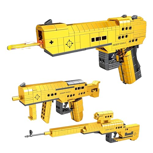 Image of 3-in-1 Military Blaster Building Blocks Toy Gun Set (320 PCS) | Submachine Gun, Gold Desert Eagle & Sniper Rifle Models | STEM DIY Construction Set for Kids | Compatible with Major Brands
