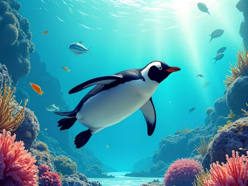 Kit de punto de cruz 11 CT de pingüino bajo el agua para bordado a mano de 40x50 cm
