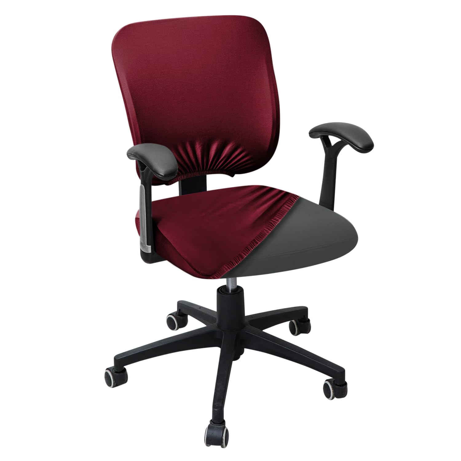 HOKIPO Office Chair Cover for Task Chair – 140 GSM Stretchable Fabric – Anti-Slip & Washable – Fits Small Office Chairs Without Headrest, Maroon (AR-6203-MRN)-image-19