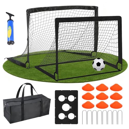 Portería de fútbol para | 1,2 x 0,9 m Equipo de Entrenamiento, Lote de 2 goles con Globo, y Conos, para, Parque infantil, Jardín, Campo, Corto, Interior y Exterior