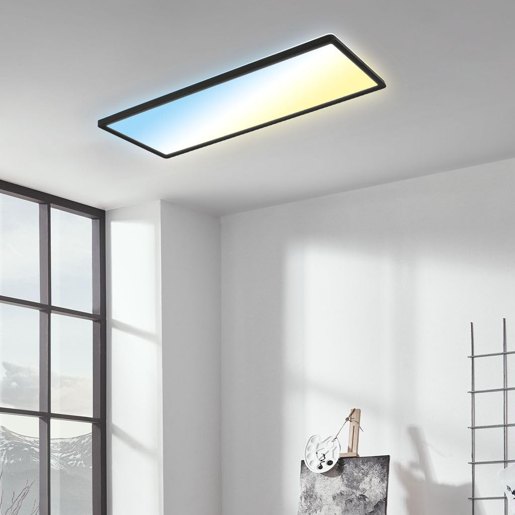 Briloner - Plafoniera LED CCT, plafoniera LED retroilluminata, ultrapiatta, dimmerabile, telecomando, bianco caldo, bianco neutro, bianco freddo, 580 x 200 x 30 mm (L x P x A)