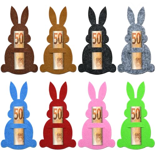 Regalo de Dinero de Pascua, 8 Piezas Adornos de Fieltro de Conejitos, Embalaje de Regalos de Dinero de Pascua para Niños Adultos