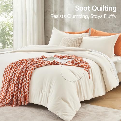 Image of MUXHOMO Full Comforter Sets, All Season Ultra Soft Down Alternative Bedding - 3 Piece Lightweight Bed Set Includes 1 Comforter (82 inchx86 inch) and 2 Pillow Shams (20 inchx26 inch), Ivory