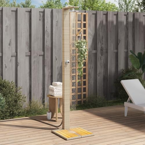 Festnight Gartendusche mit Bodenplatte Holz Aussendusche Garten Outdoor Dusche Garten Pool Pooldusche 50x55x224 cm Rattan und Akazienholz Beige