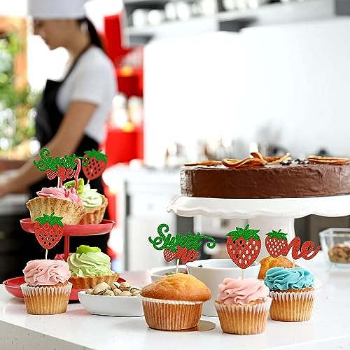 24Pcs Glitter Strawberry Cupcake Toppers Flower Fruits Theme Party Dessert Cupcake Picks For Summer Birthday Wedding Party Baby Shower Summer Garden Party Decoration Supplies By Liliparty #TOP5