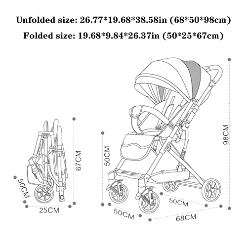 SGSDG 2 in 1 umwandelbarer Kinderwagen, High View Kinderwagen, Getränkehalter, großer Stauraum, Moskitonetz, Wattepad, Handschlaufe, Vier Radstoßdämpfer (Rosa),Grau