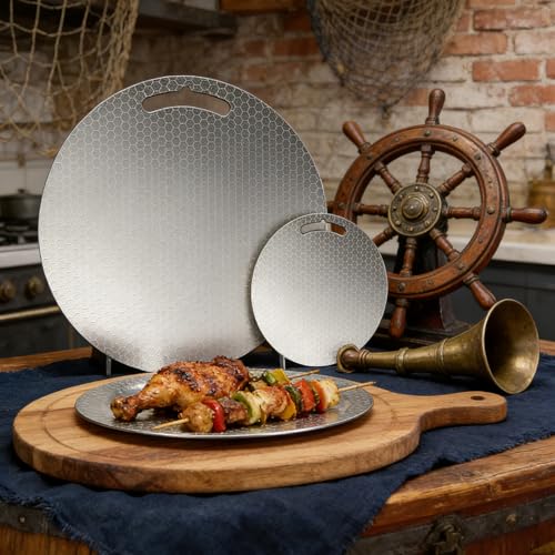 Tablas de Cortar Versátiles para Cocina, Set de 2 Piezas de Acero Inoxidable 316 Grado Alimentario, Redondas, Doble Cara, Diseño de Malla Antirayado, Ideal para Carnes, Verduras y Frutas (Honeycomb) miniatura 6