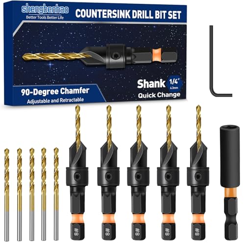 shengbenhao #8 Countersink Drill Bit Set for Wood 12Pcs Adjustable