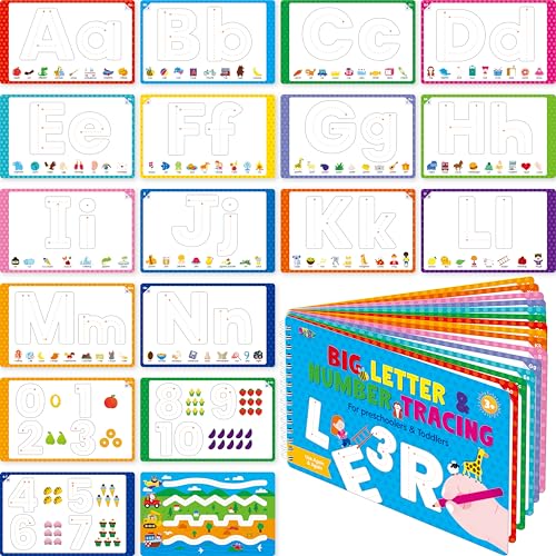 Bloc de trazado de letras y números, 30 páginas del alfabeto ABC y libro de escritura a mano, reutilizable y borrable, práctica de control de bolígrafo, Montessori, autismo, educativo, motricidad fina