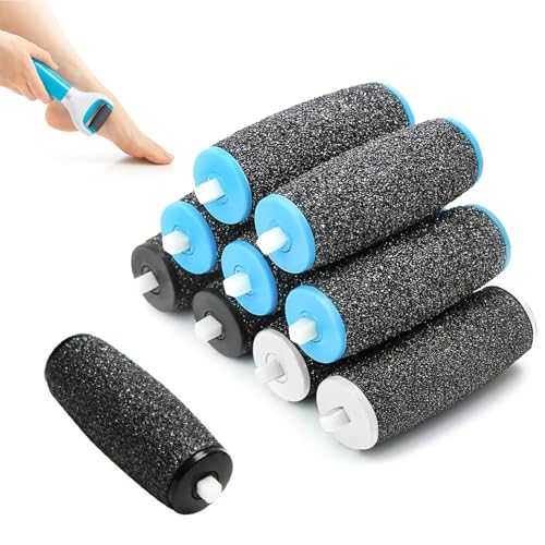 【3 tipi di ruvidità】 5 rulli di ricambio extra ruvidi (blu) per la rimozione rapida della pelle più dura, 3 rulli normali ruvidi (neri) per la pelle dura normale e 2 rulli morbidi ruvidi (bianchi) per la cura quotidiana del piede.
