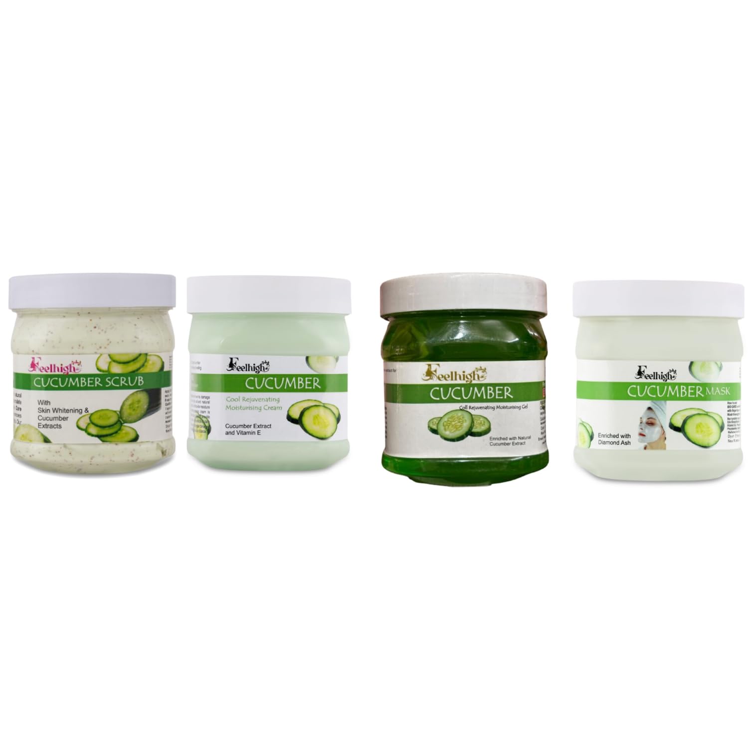 Feelhigh Cucumber Facial Kit Scrub,Cream,Gel,Mask 500ml each Men And Women Facial Kit-image-34