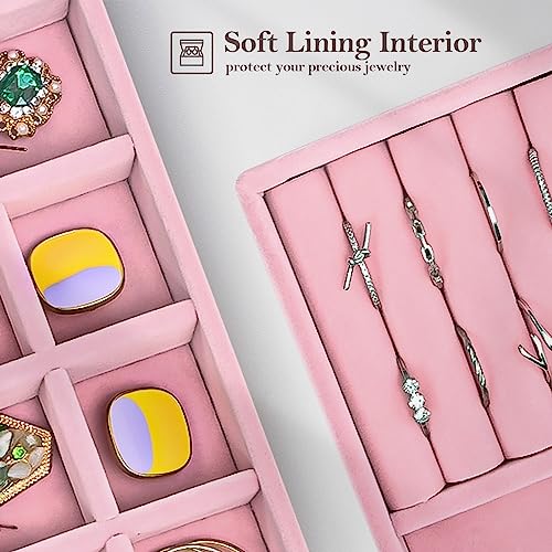 Image of ProCase Stackable Jewelry Organizer Trays for Drawers, Jewelry Drawer Inserts Container Display Case Storage for Earring Necklace Rings Bracelet with Removable Dividers -Dustypink, 4 Layers