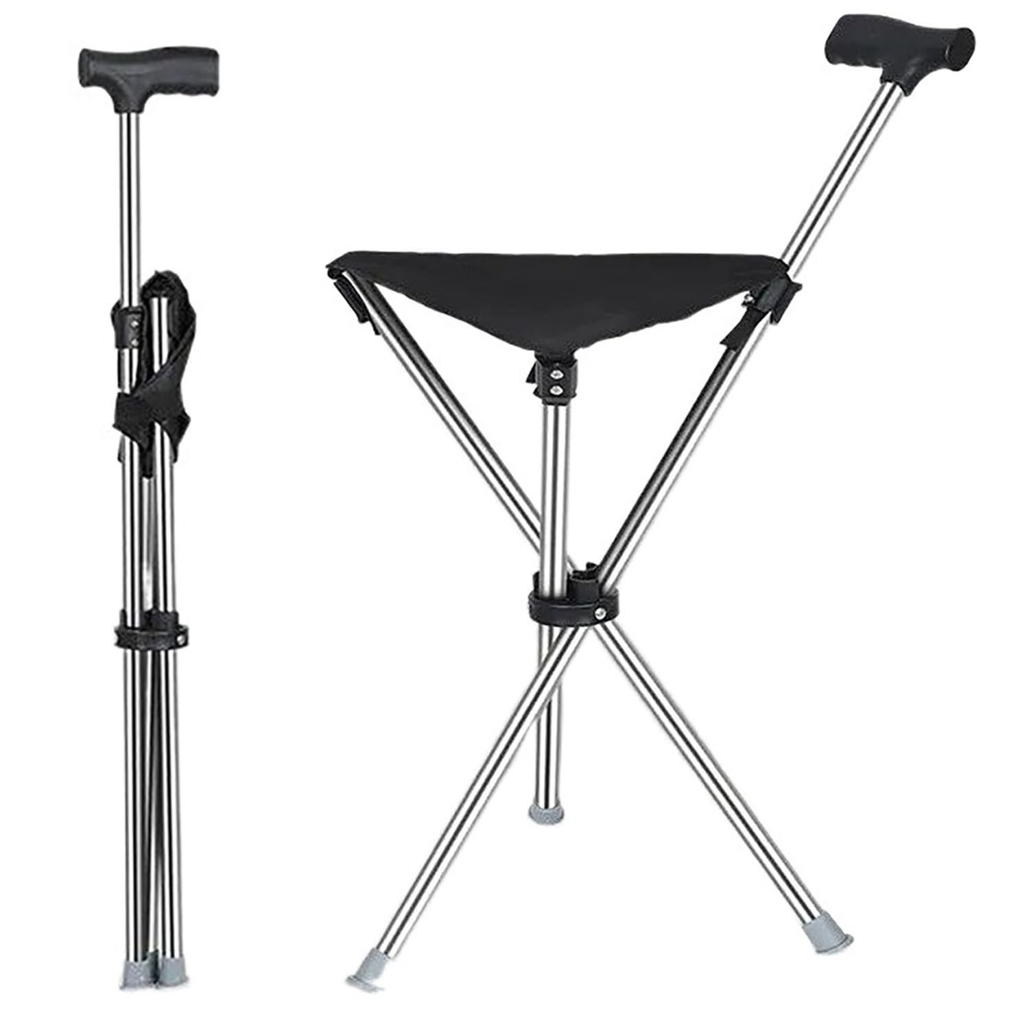 Bastón con asiento – Taburete portátil, soporta hasta 220 libras, sillas de pie de acero inoxidable, ligero hasta 1.8 libras, adecuado para hombres, mujeres, personas mayores, personas con