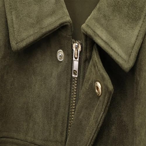 Women's Faux Suede Jacket with Collar & Shoulder Straps, Loose Fit Style Coat, Vintage Casual Zip Up Outwear4